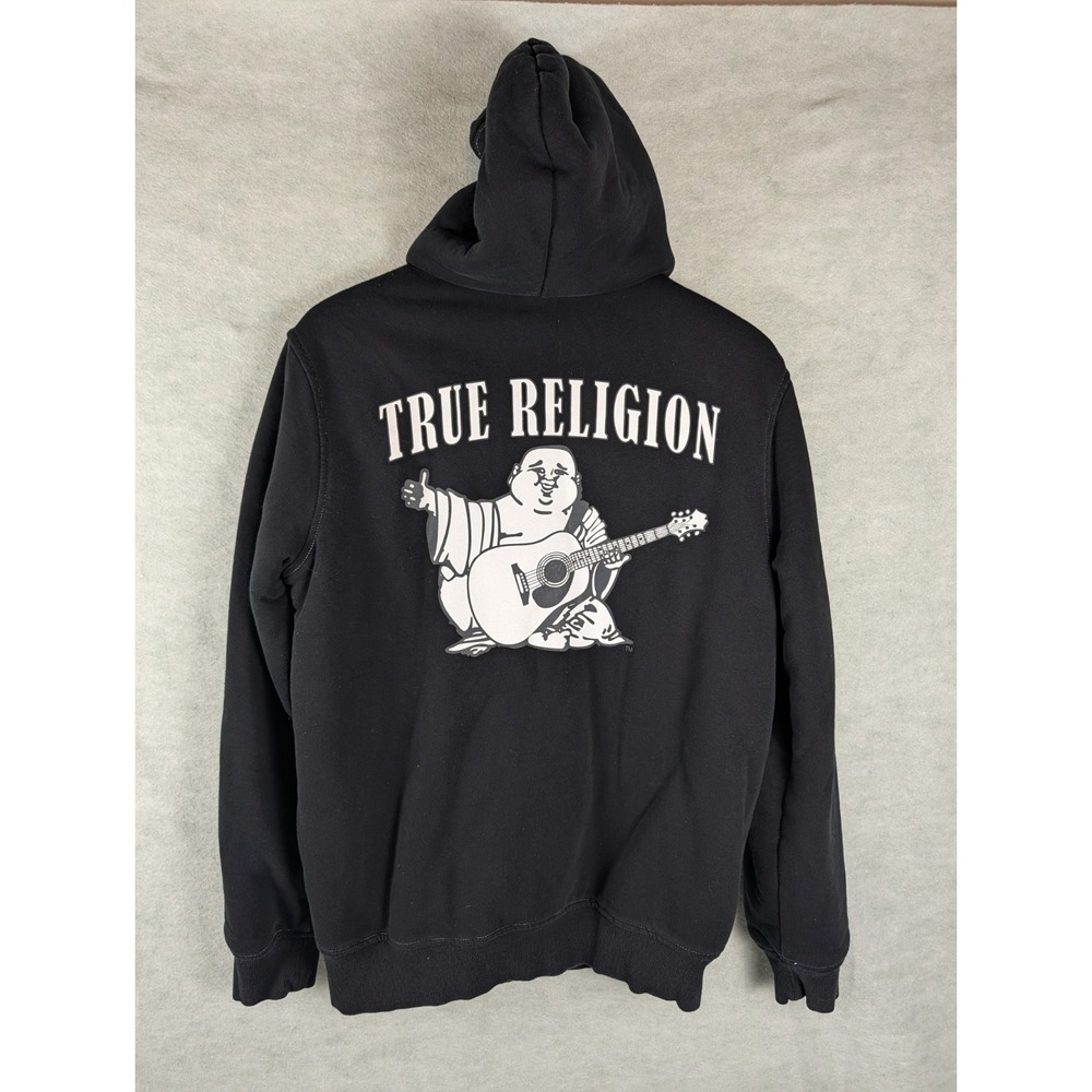 True Religion Buddha Sherpa Zip Hoodie Drawstring Black Men's Small Full Zip